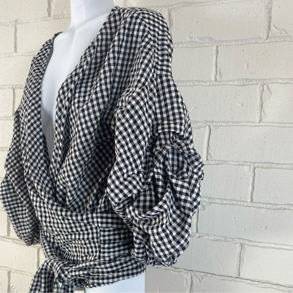 Blue Gingham Wrap Top - Picture 8 of 13